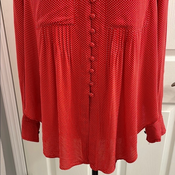 Maeve Red Matilda Polkadot Blouse Pleated Long Sleeve with Notched Collar Size S - Picture 3 of 12